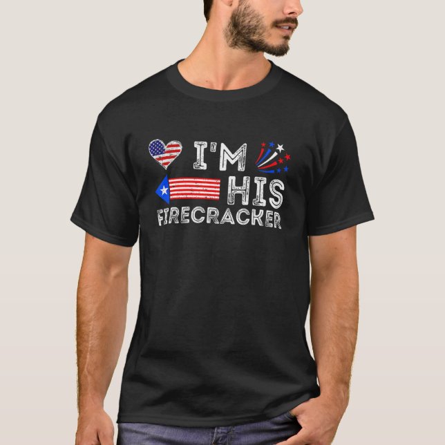 I'm His Firecracker   Funny 4th Of July Us Flag Co T-Shirt (Front)