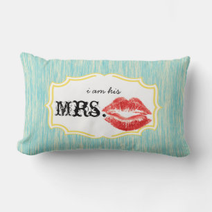 I'm his Mrs. Red Lips Aqua and Lime Texture Pillow