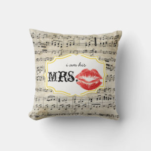 I'm his Mrs. Red Lips Yellow Vintage Sheet Music Cushion