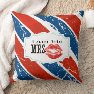 I'm His Mrs. Vintage Red White Blue Lips Cushion
