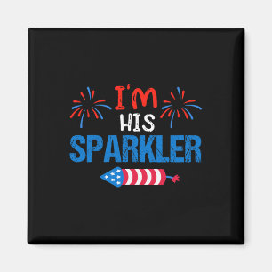 I'm His Sparkler Cute 4th Of July Matching Couple Magnet