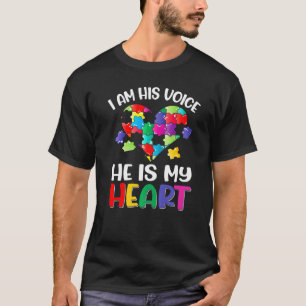 I'm His Voice He Is My Heart Autism Awareness Pare T-Shirt