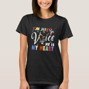 Im His Voice He Is My Heart Autism Awareness Puzzl T-Shirt