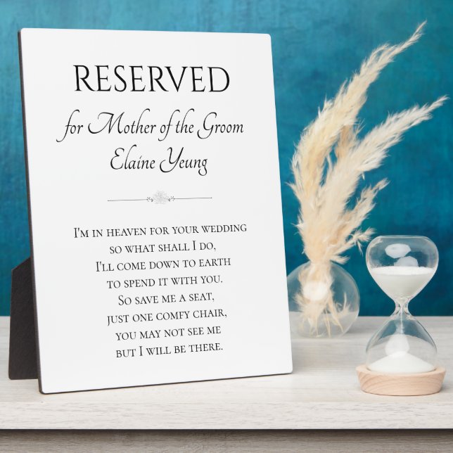 I'm In Heaven For Wedding Mother of Groom Memorial Plaque (Side)