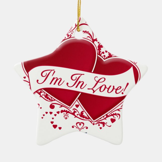 I'm In Love! Red Hearts Ceramic Tree Decoration (Front)