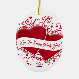 I'm In Love With You! Red Hearts Ceramic Tree Decoration