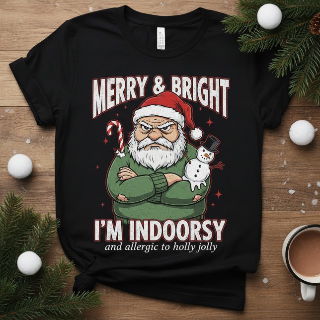 I'm Indoorsy" Grumpy Santa T-Shirt,Funny Christmas T-Shirt (Creator Uploaded)