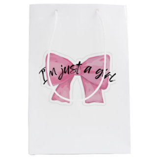 I'm Just A Girl Bow Gift Bag| Cute Coquette Medium Gift Bag