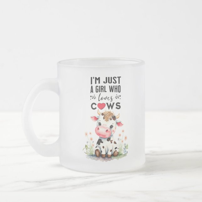  I'm Just A Girl Who Loves Cows 296ml & 473ml Frosted Glass Coffee Mug (Left)
