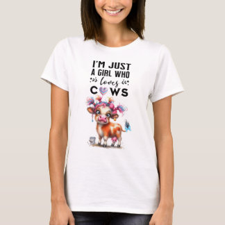 I'm Just A Girl Who Loves Cows, Pink Heart | T-Shirt