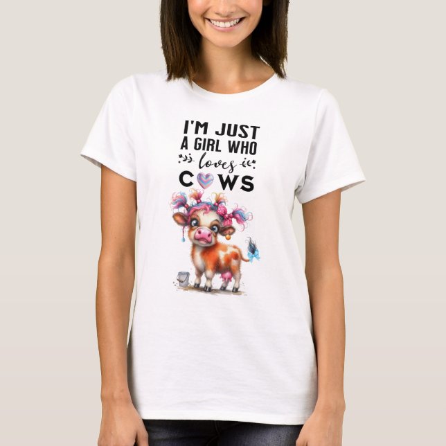 I'm Just A Girl Who Loves Cows, Pink Heart | T-Shirt (Front)