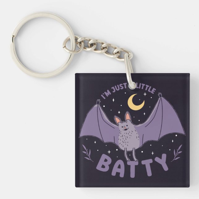 I'm Just A Little Batty Funny Halloween Bat Pun Key Ring (Front)