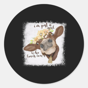 Im Just Girl Who Loves Cows Bleached Shirt Cow Lov Classic Round Sticker