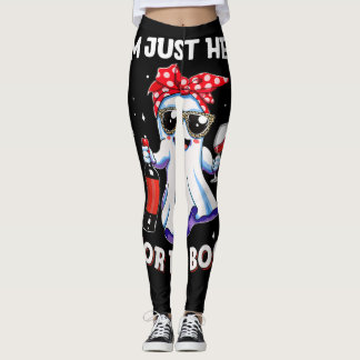 Im Just Here Boos Halloween Funny Wine Ghost Women Leggings