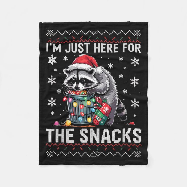 I'm Just Here For Snacks Raccoon Christmas Kids To Fleece Blanket (Front)