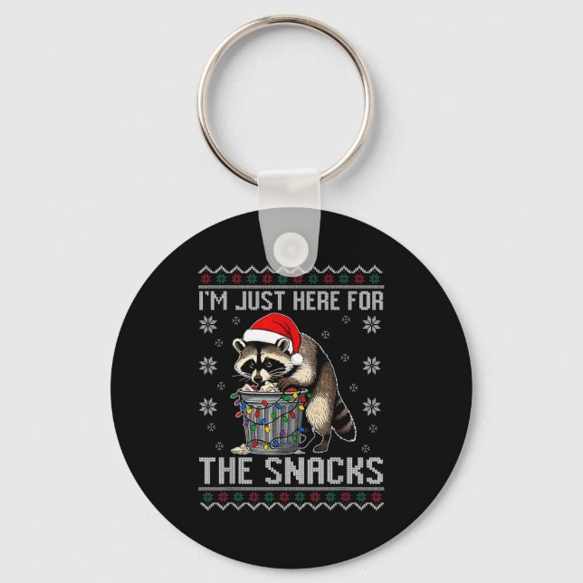 I'm Just Here For Snacks Raccoon Christmas Kids To Key Ring (Front)