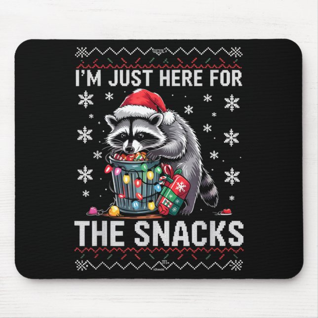 I'm Just Here For Snacks Raccoon Christmas Kids To Mouse Mat (Front)