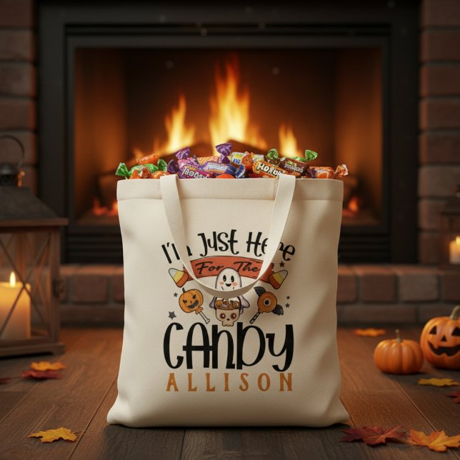 I'm Just Here for the Candy Custom Halloween Tote Bag (I'm Just Here for the Candy Custom Halloween Tote Bag)