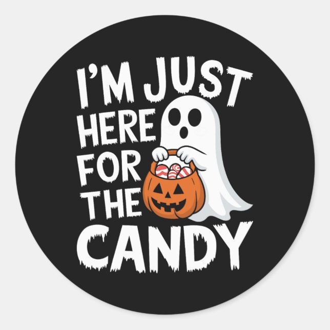 I'm Just Here For The Candy Halloween Pun Lollipop Classic Round Sticker (Front)