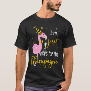 Im Just Here For The Champagne Flamingo Drinking T-Shirt