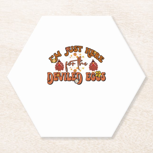 I'm Just Here For The Deviled Eggs Groovy Thanksgi Paper Coaster (Front)