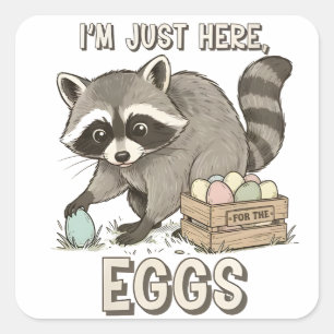 I'm Just Here For The Eggs Funny Raccoon Square Sticker