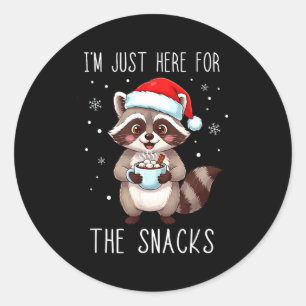 I'm Just Here For The Snacks Christmas Raccoon  Classic Round Sticker
