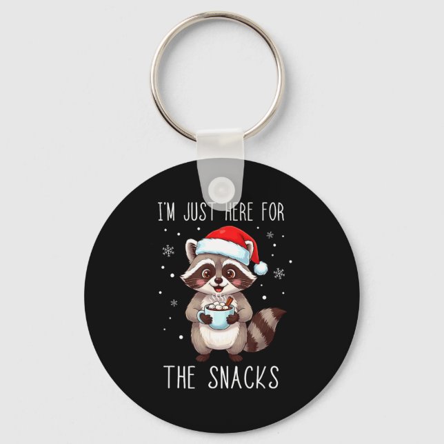 I'm Just Here For The Snacks Christmas Raccoon  Key Ring (Front)