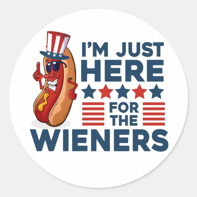 I'm Just Here For The Wieners 4Th Of July Classic Round Sticker (Front)