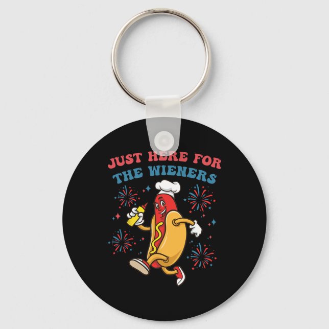 I'm Just Here For The Wieners Funny 4th Of July Bb Key Ring (Front)
