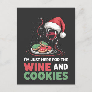 I'm Just Here for the Wine and Cookie Christmas  Invitation Postcard