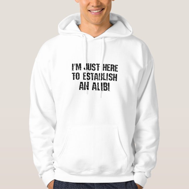 I'm just here to establish an alibi hoodie (Front)