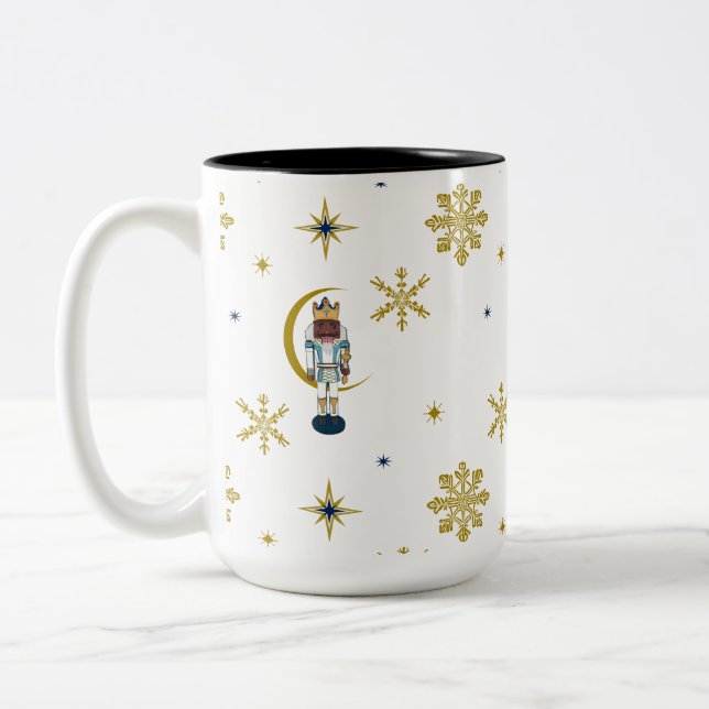 I'm Just Nutcrakers For Christmas in Blue and Gold Two-Tone Coffee Mug (Left)