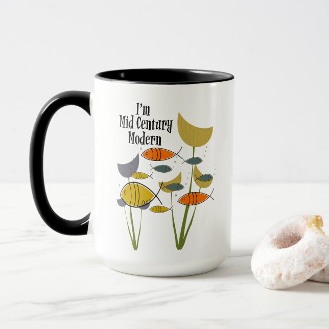 I'm Mid Century Modern Retro Fish Swimming Plants Mug (With Donut)