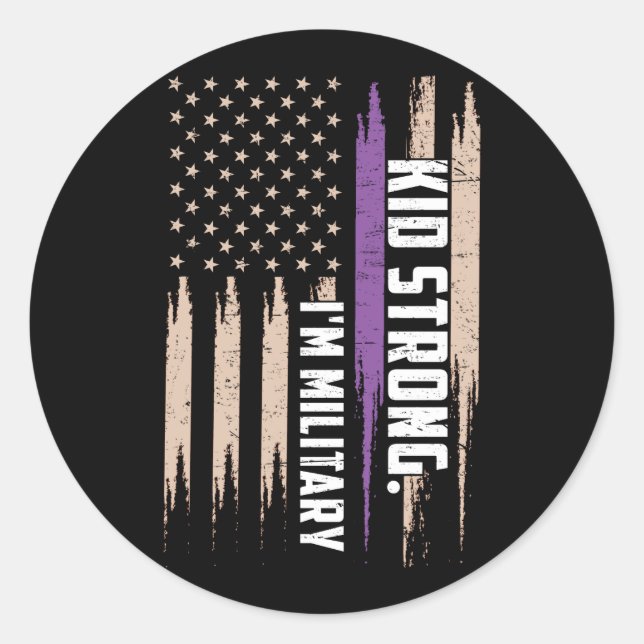 I'm Military Kid Strong American Flag Purple Up Classic Round Sticker (Front)