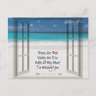 I'm Missing You Poem: Beach and Open Window Postcard