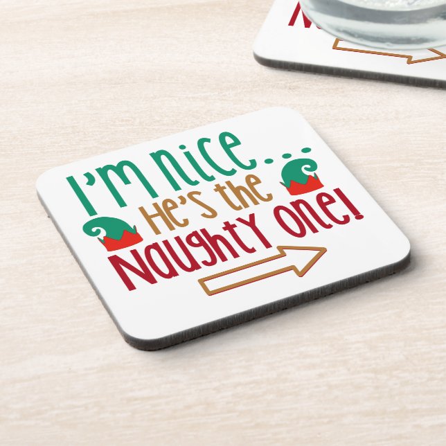 Im Nice Hes Naughty Elf Hat Coaster (Left Side)