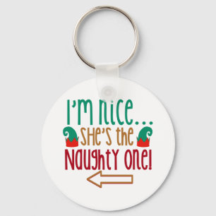 Im Nice Shes Naughty Elf Hat Key Ring