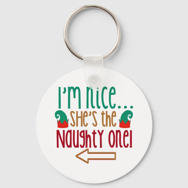 Im Nice Shes Naughty Elf Hat Key Ring (Front)