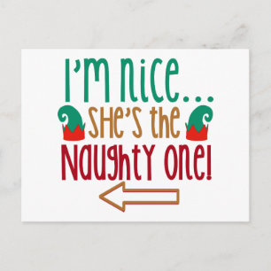 Im Nice Shes Naughty Elf Hat Postcard