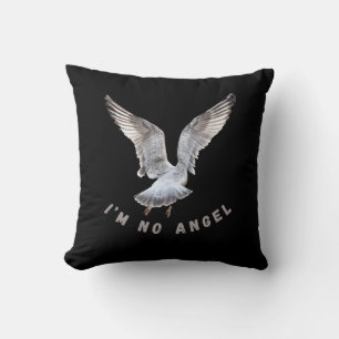 I'm No Angel Seagull Black Throw Pillow