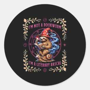 I'm not a bookworm i'm a literary rascal sloth classic round sticker
