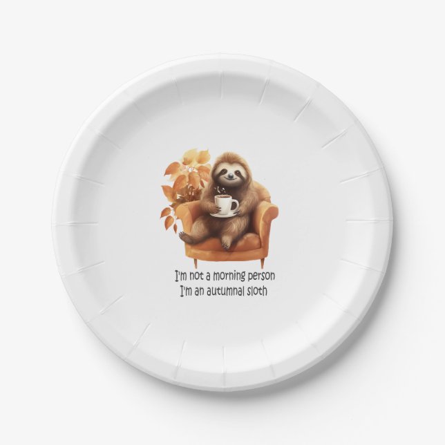 I'm Not a Morning Person Autumnal Sloth Paper Plate (Front)