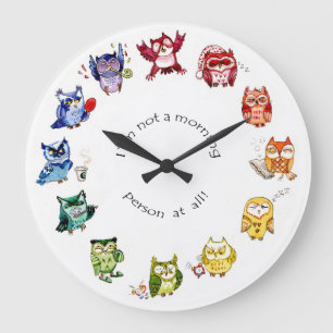 Im not a morning person - rainbow owls large clock