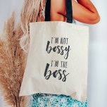 I'm Not Bossy, I'm the Boss Tote Bag<br><div class="desc">I'm not bossy,  I'm the boss. Make the distinction clear with our cute typography tote that's perfect for your favourite boss babe. Natural coloured tote with navy handles features the quote in inky midnight blue brush lettering.</div>