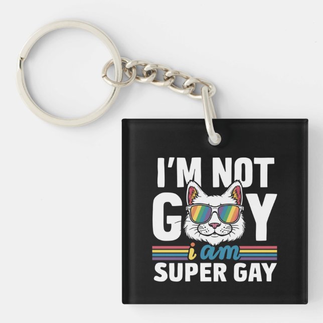 I'm Not Gay I Am Super Gay LGBT Gay Pride Cat Key Ring (Front)