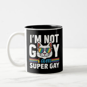 I'm Not Gay I Am Super Gay LGBT Gay Pride Cat Two-Tone Coffee Mug