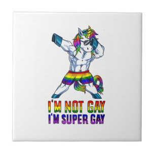 Im Not Gay Im Super Gay LGBT Bodybuilding Unicorn Tile