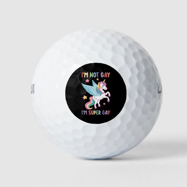 I'm Not Gay I'm Super Gay Pride LGBT Unicorn Golf Balls (Front)