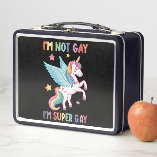 I'm Not Gay I'm Super Gay Pride LGBT Unicorn Metal Lunch Box
